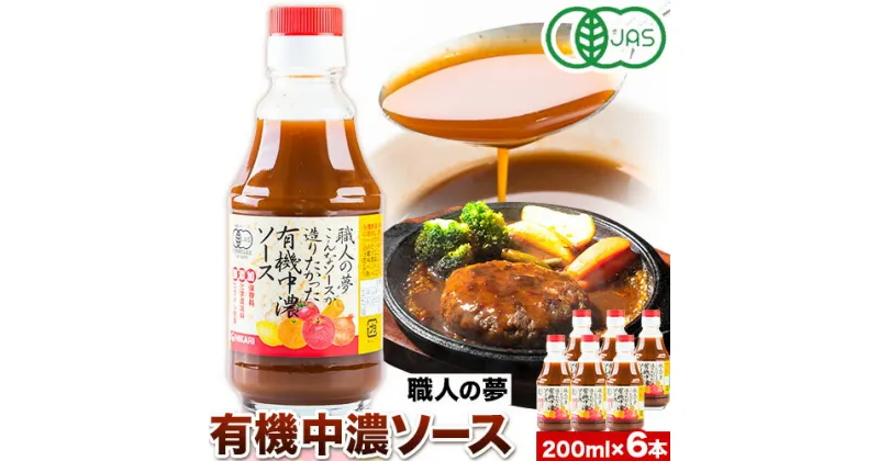 【ふるさと納税】ソース 中濃ソース 職人の夢 200ml × 6本 光食品 株式会社《30日以内順次出荷(土日祝除く)》無添加 調味料 砂糖不使用 とんかつ オムライス 徳島県 上板町 有機野菜・果実90％使用