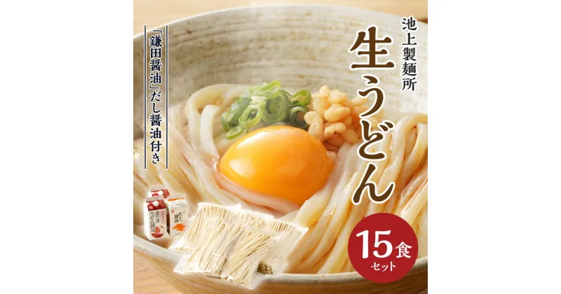 【ふるさと納税】本家　池上製麺所　生うどん15食（鎌田醤油　だし醤油） | うどん セット もっちり ツルツル 弾力 コシ 喉越し 生麺 麺類 食卓 シンプル 釜たまうどん 生醤油うどん 長年 定番 手作り 送料無料