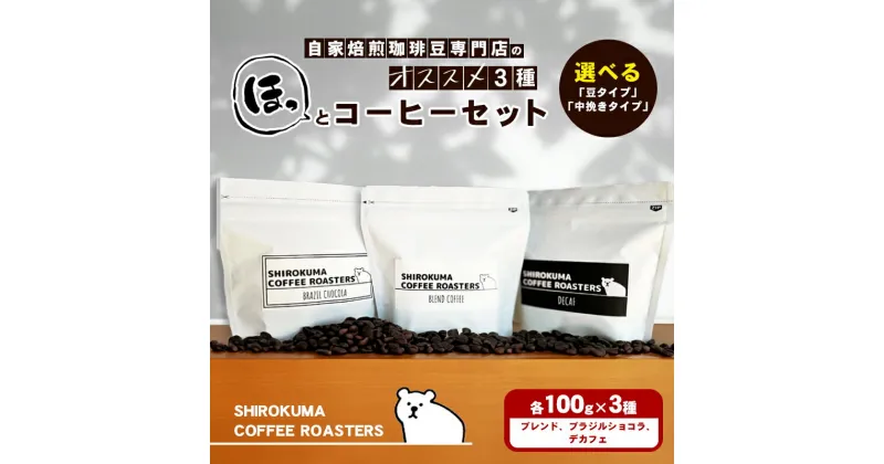 【ふるさと納税】自家焙煎珈琲豆専門店のおすすめ 3種　ほっとコーヒーセット 　コーヒー豆・珈琲豆・コーヒー粉