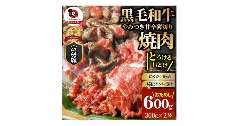 【ふるさと納税】1131-1　とろける黒毛和牛リッチな薄切り焼肉600g(300g×2P) 秘伝のタレ漬け