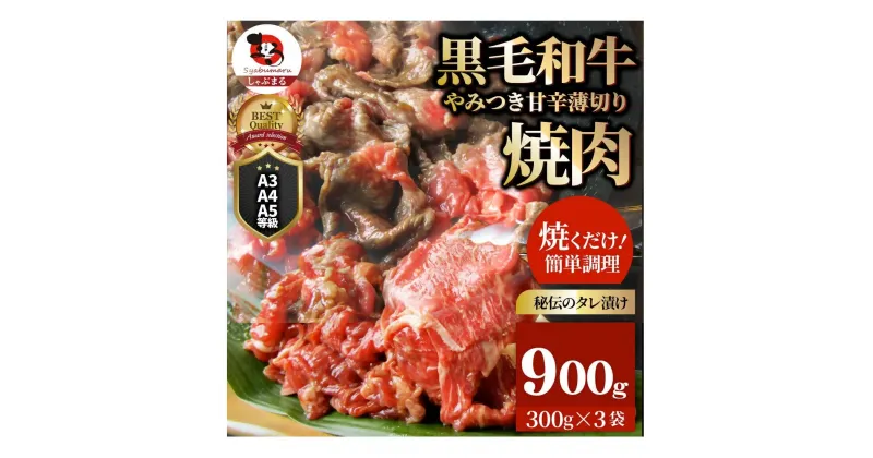 【ふるさと納税】1131-2　とろける黒毛和牛リッチな薄切り焼肉900g(300g×3P) 秘伝のタレ漬け