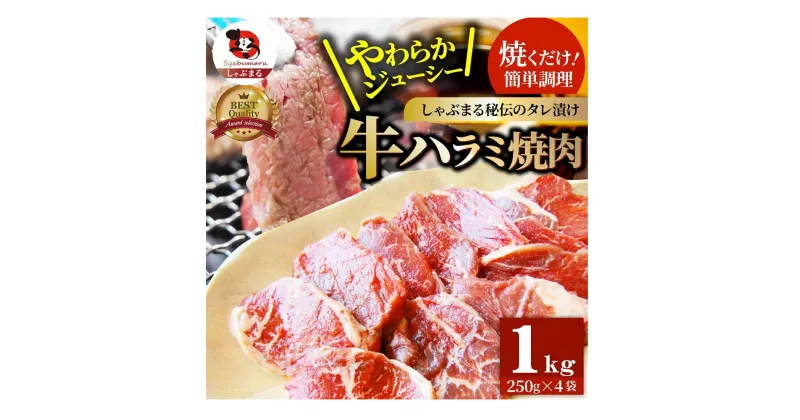 【ふるさと納税】1132-2　やわらか牛ハラミ焼肉 秘伝のタレ漬け1kg(250g×4P)