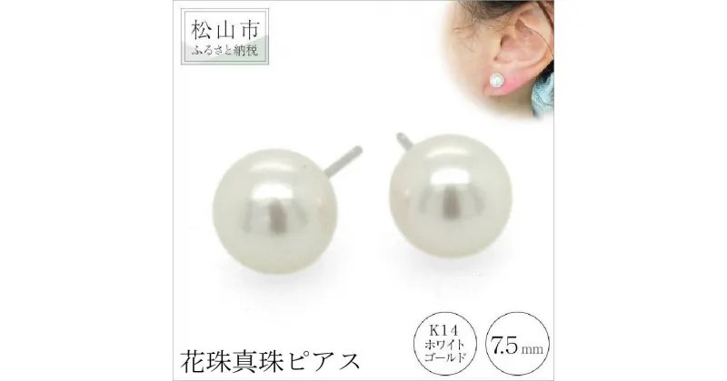 【ふるさと納税】 K14 ホワイトゴールド 花珠真珠 ピアス 鑑別書つき （7.5mm） アクセサリー パール ピアス ジュエリー 真珠 アクセサリー ジュエリー ピアス パール 花珠真珠 ピアス 愛媛県 松山市