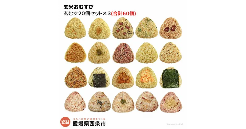 【ふるさと納税】＜玄米 おむすび 20個×3 合計60個＞ おにぎり 冷凍 食べ比べ 夜食 朝食 昼食 間食 電子レンジ 鶏 チーズ 鮭 カレー 玄米おむすび玄むす屋 かんこめ 愛媛県 西条市 『※2ヶ月以内に順次出荷』