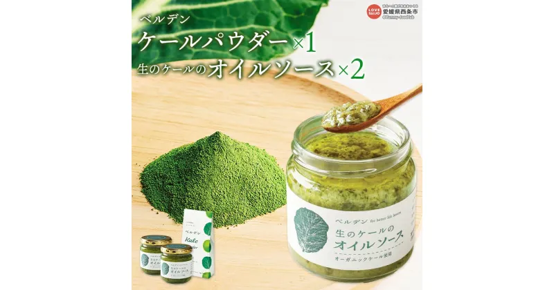 【ふるさと納税】＜ベルデン ケールパウダー(2g×7包)×1、生のケールのオイルソース(150ml)×2＞ ※翌月末迄に順次出荷します。 有機 野菜 国産 粉末 お料理 調味料 ドレッシング 食べるソース セット 詰め合わせ フジワラ化学株式会社 愛媛県 西条市 【常温】