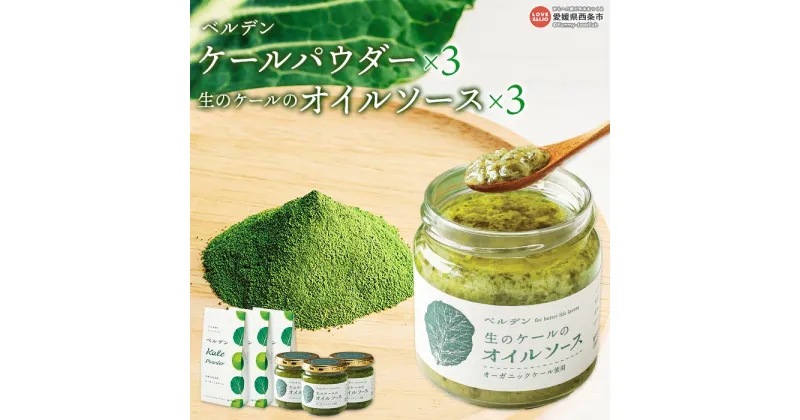 【ふるさと納税】＜ベルデン ケールパウダー(2g×7包)×3、生のケールのオイルソース(150ml)×3＞ ※翌月末迄に順次出荷します。 有機 野菜 国産 粉末 お料理 調味料 ドレッシング 食べるソース セット 詰め合わせ フジワラ化学株式会社 愛媛県 西条市 【常温】