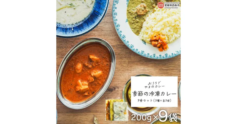 【ふるさと納税】＜「おうちでやまのカレー」季節の冷凍カレー 9食セット（3種×各3袋）＞ ※翌月末迄に順次出荷 レトルト 簡単 真空包装 カレールー スパイスカレー チキンカレー ココナッツ シチュー 旬 季節 野菜 グルテンフリー小麦粉不使用 愛媛県 西条市【冷凍】