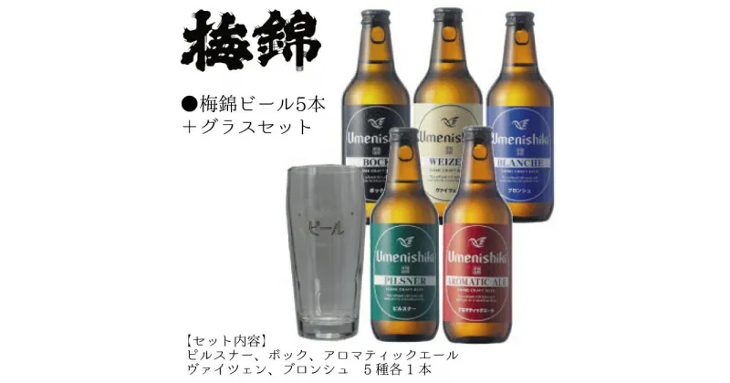 【ふるさと納税】梅錦ビール 5本 ＋ グラスセット