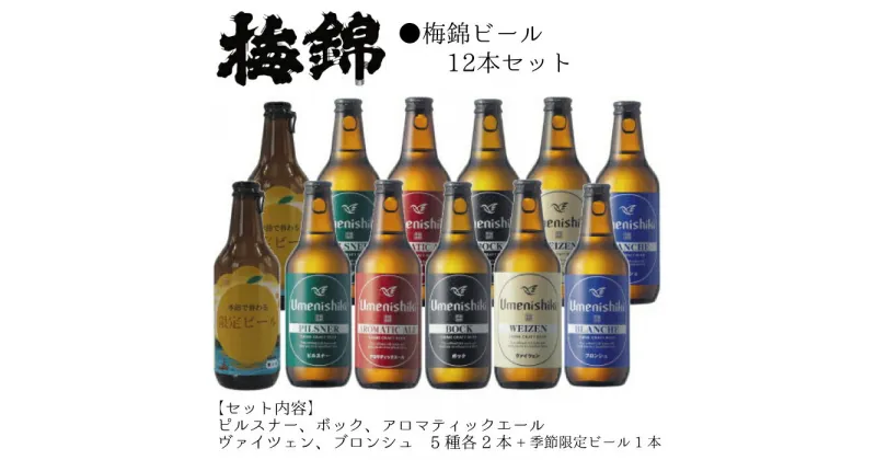 【ふるさと納税】梅錦 ビール12本詰め合わせ（定番ビール5種と季節の限定ビール1種）