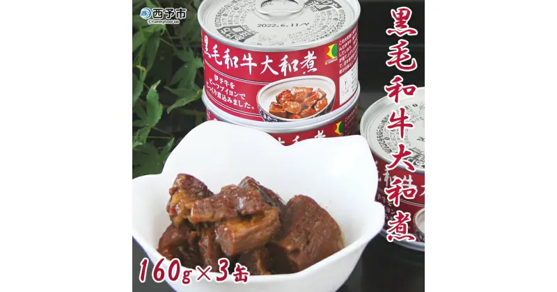 【ふるさと納税】＜こだわり缶詰 黒毛和牛大和煮 160g×3缶＞ 加工品 お肉 ビーフ お惣菜 おかず おつまみ 煮物 保存食 長期保存 防災 備蓄 ローリングストック 手軽 簡単 アール・シー・フードパック 特産品 愛媛県 西予市【常温】『1か月以内に順次出荷予定』