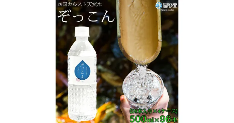 【ふるさと納税】＜四国カルスト天然水ぞっこん 500ml(24本入り)×4ケース 計96本＞ 飲料水 みず 中硬水 弱アルカリイオン水 ペットボトル ウォーター バナジウム 備蓄 防災 非常用 キャンプ アウトドア 国産 ぞっこん四国 愛媛県 西予市【常温】『1か月以内に順次出荷予定』