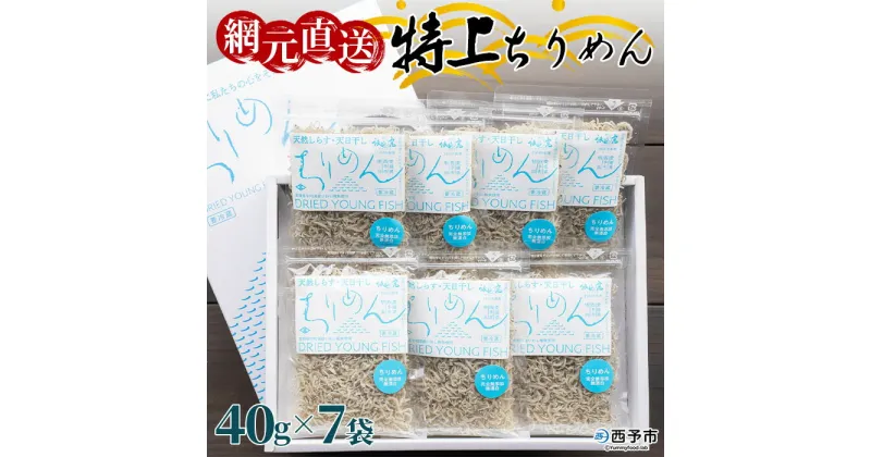 【ふるさと納税】＜天日干し 特上ちりめん 合計280g（40g×7袋）ギフト箱入り＞ じゃこ しらす 小魚 さかな ごはんのお供 贈答 贈り物 御礼 お礼 小分け 無添加 海鮮 海産物 おつまみ おやつ 産地直送 網元・祇園丸 愛媛県 西予市 【冷蔵】『1か月以内に順次出荷』