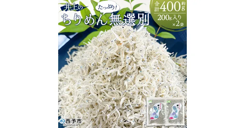 【ふるさと納税】＜井上のちりめん 無選別 合計約400g（200g入り×2袋）＞ ちりめんじゃこ タコ エビ イカ 稚魚 バラバラ かたくちいわし 小魚 小分け カルシウム 乾物 ジッパー付 たっぷり 便利 海鮮 井上水産 特産品 愛媛県 西予市【冷蔵】『1か月以内に順次出荷予定』