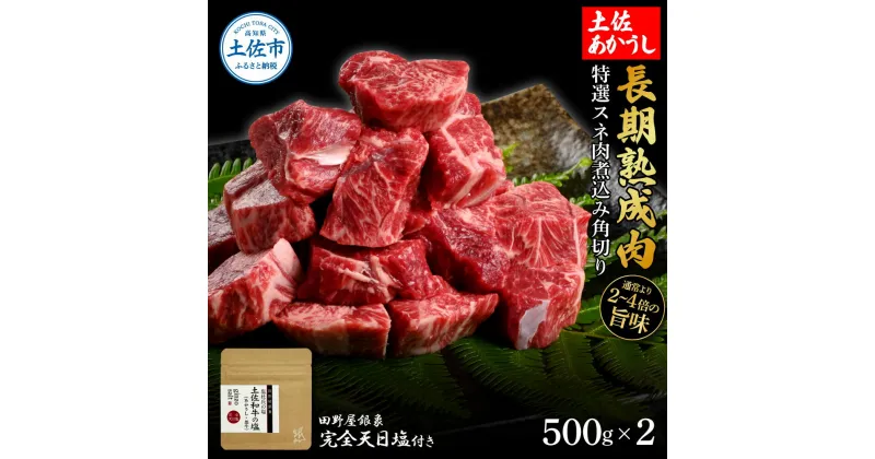 【ふるさと納税】特選 スネ肉煮込み角切り 土佐あかうし 長期熟成肉 500g×2 合計1kg 田野屋銀象 完全天日塩付き スネ肉 煮込み 角切り 肉 お肉 和牛 牛肉 国産 牛 熟成肉 豪華 贅沢 真空パック 冷凍配送 新鮮 美味しい 故郷納税 高知県 土佐市